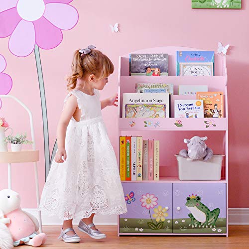 Fantasy Fields Magic Garden Kids 3-Tier Wooden Bookshelf with Storage Drawer Multicolor